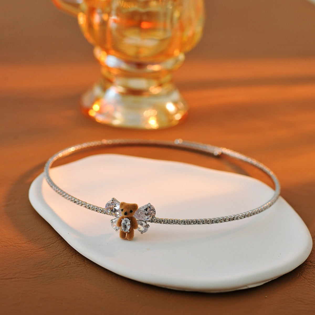 Plush Cute Bear Pearl Chain Women's Light Luxury Temperament Niche Design Collarbone Chain Sweet Damp Gem Gift