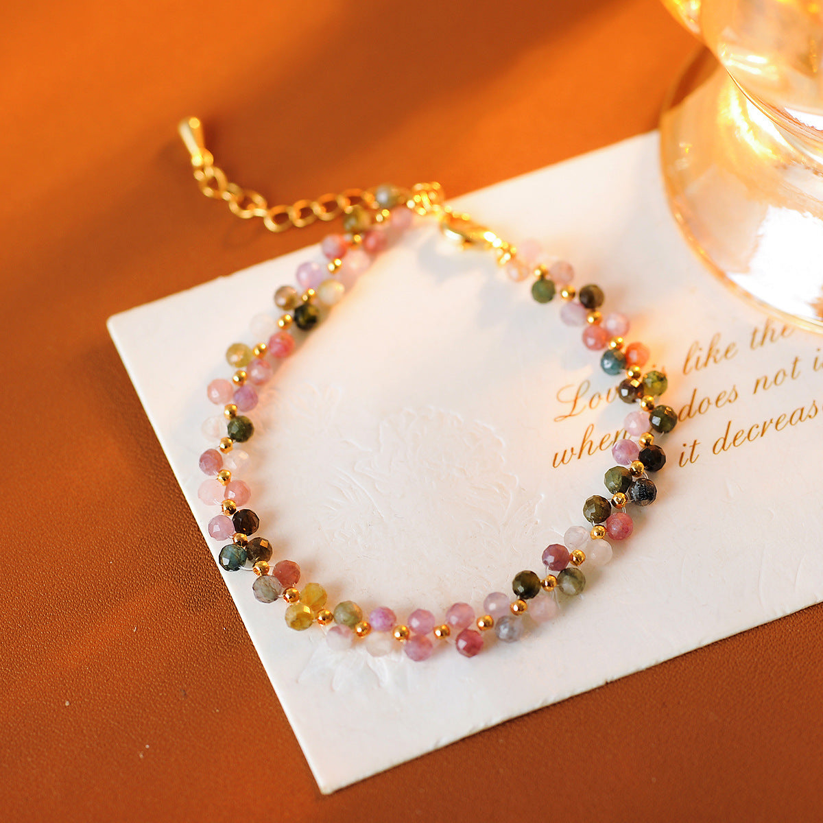 Natural Stone Color Cut Tourmaline Aquamarine Jewelry Bracelet Women's Handwoven High-end Crystal Bracelet
