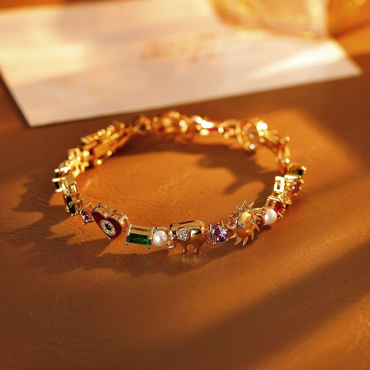 Dopamine Diamond-encrusted Star Moon Fashion Light Luxury Enamel Oil-dripping Devil Bracelet