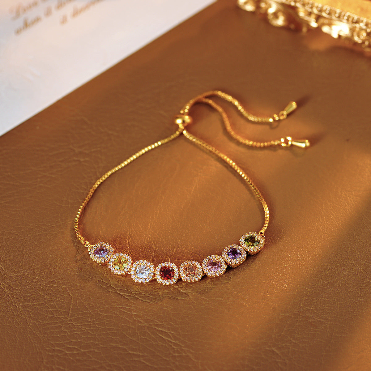 New Sugar Cube Bracelet Sugar Cube Combination Real Gold Electroplating Fashion Advanced Colorful Zircon