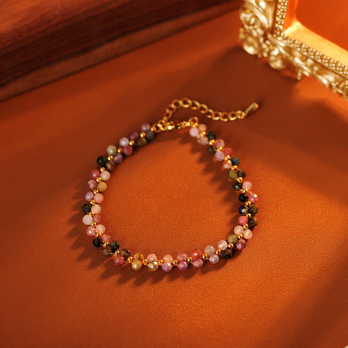 Natural Stone Color Cut Tourmaline Aquamarine Jewelry Bracelet Women's Handwoven High-end Crystal Bracelet