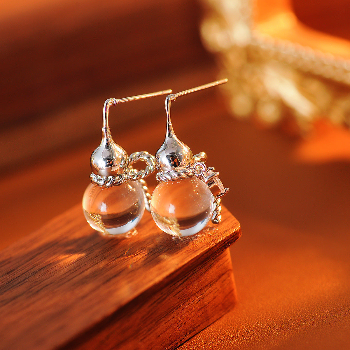 Light Luxury Crystal Gourd Necklace, Guofeng New Chinese Style Fashion Retro High-end Silver Needle Earrings