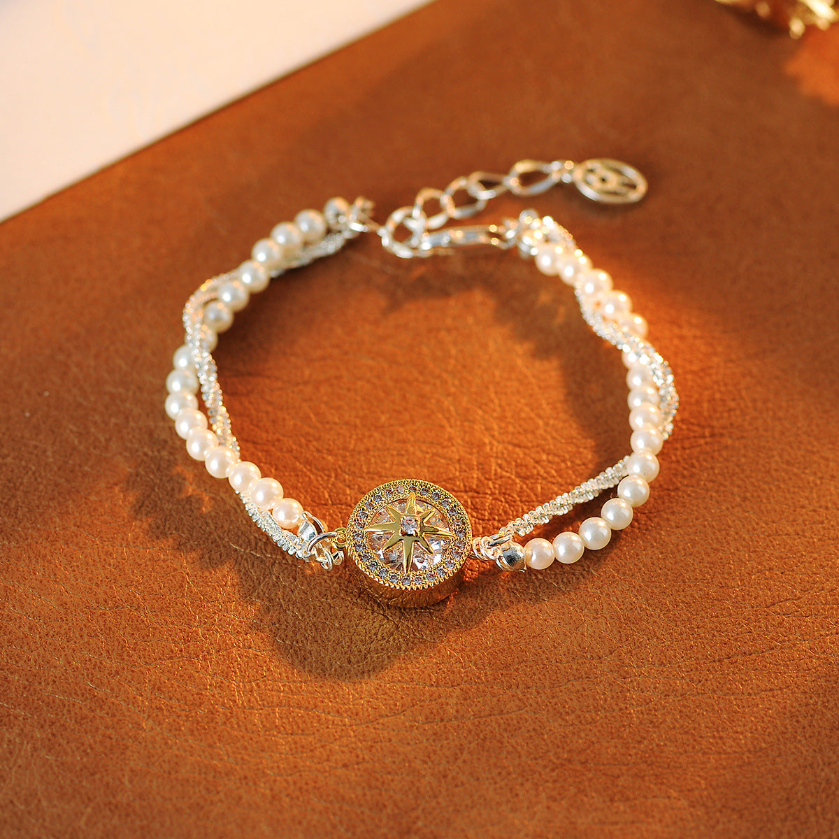 Niche Versatile Exquisite Bracelet with Diamond Octagram Double-layer Bead Bracelet Femininity Fashion Jewelry