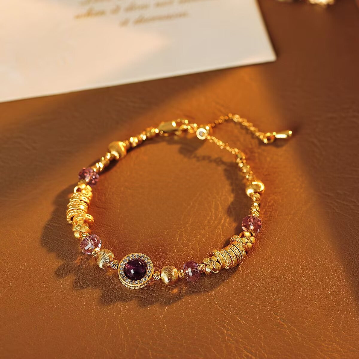 Rich Bracelet Purple Coiled Beaded Gold High-end Bracelet Light Luxury Temperament Women