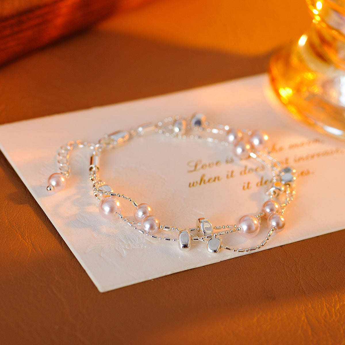 Korean Style Premium Double-layer Pearl Bracelet, Starry Sky, Minimalist Fashion, Niche Design, Box Chain Bracelet