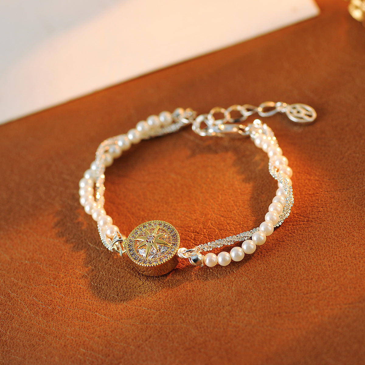 Niche Versatile Exquisite Bracelet with Diamond Octagram Double-layer Bead Bracelet Femininity Fashion Jewelry
