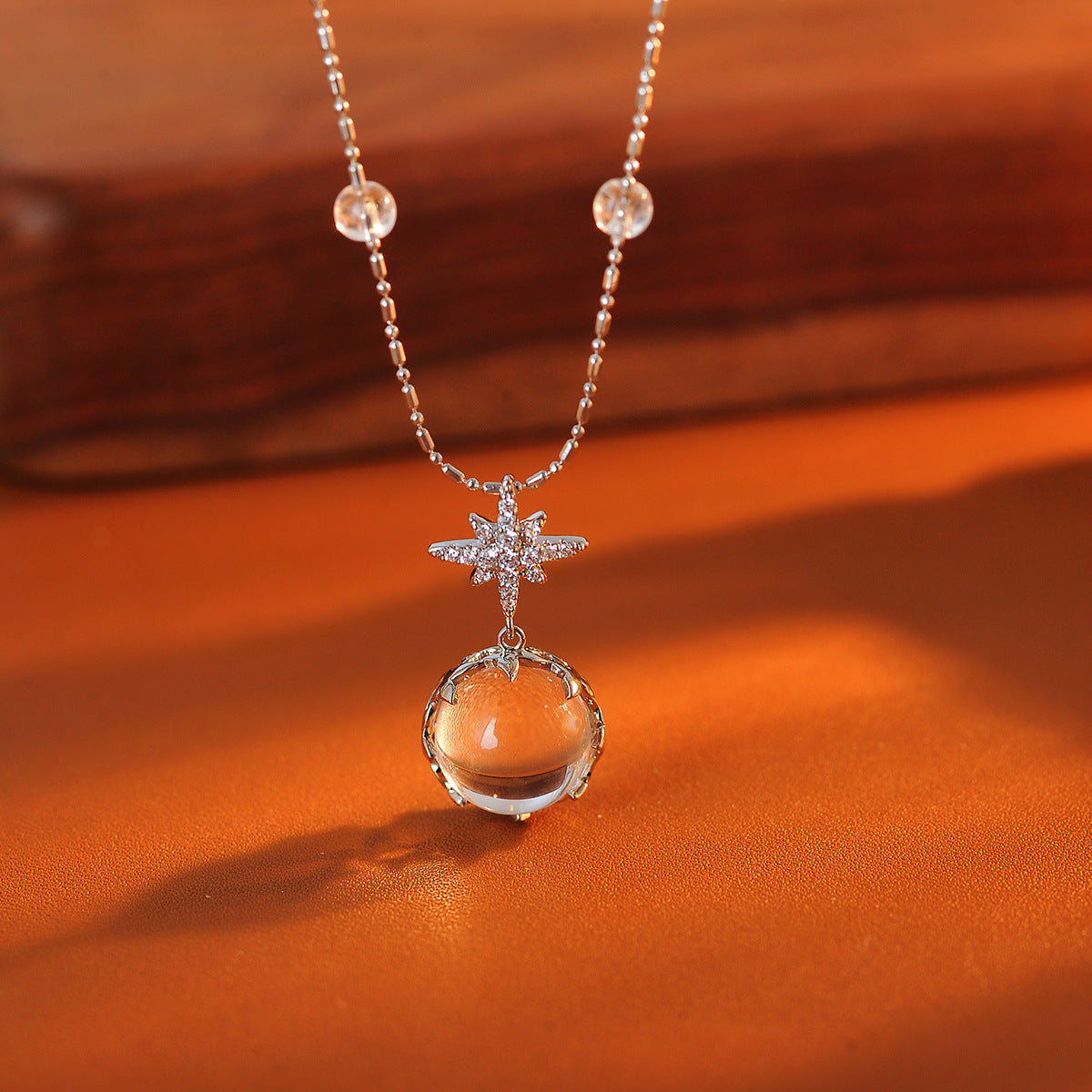 Full Diamond Octagram Ice Transparent White Crystal Necklace Women's Light Luxury Niche Design High Sense White Versatile