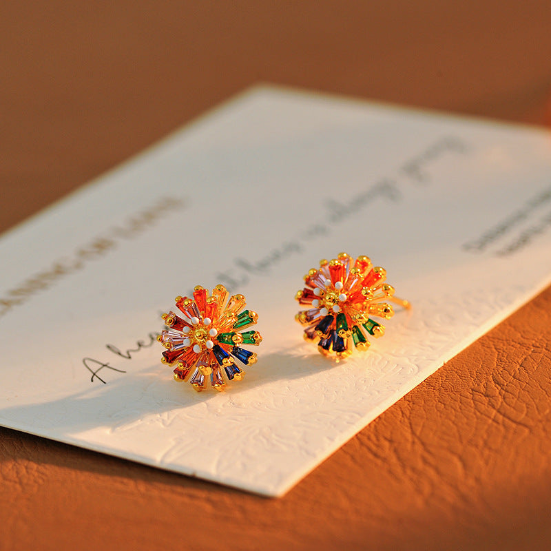 Color Zircon Daisy Stud Earrings Rainbow Flower Earrings High-end Light Luxury Niche Dopamine Earrings Popular