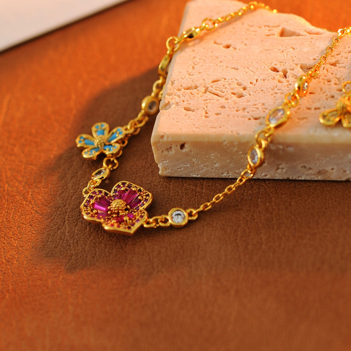 Fresh and Sweet Spring Series Sparkling Colored Diamond 3D Floral Irregular Earrings, Petal Pendants, Pendants, Bracelets, Necklaces for Women
