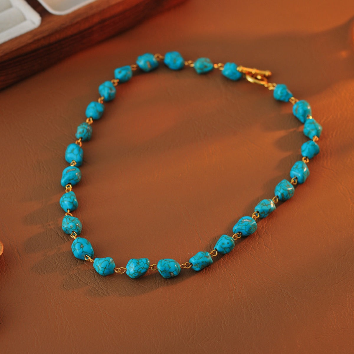 Fashionable Vintage Irregular Patterned Stone Necklace, Trendy Aquamarine Exquisite Beaded Necklace