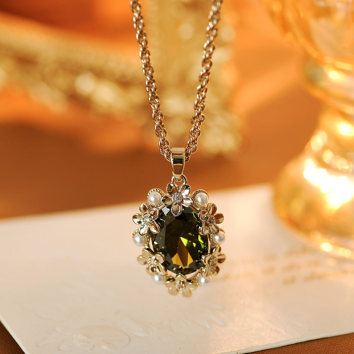 Unique and Beautiful Olive Green Gemstone Flower Pearl Earrings, High-end Light Luxury Temperament Exaggerated Earrings
