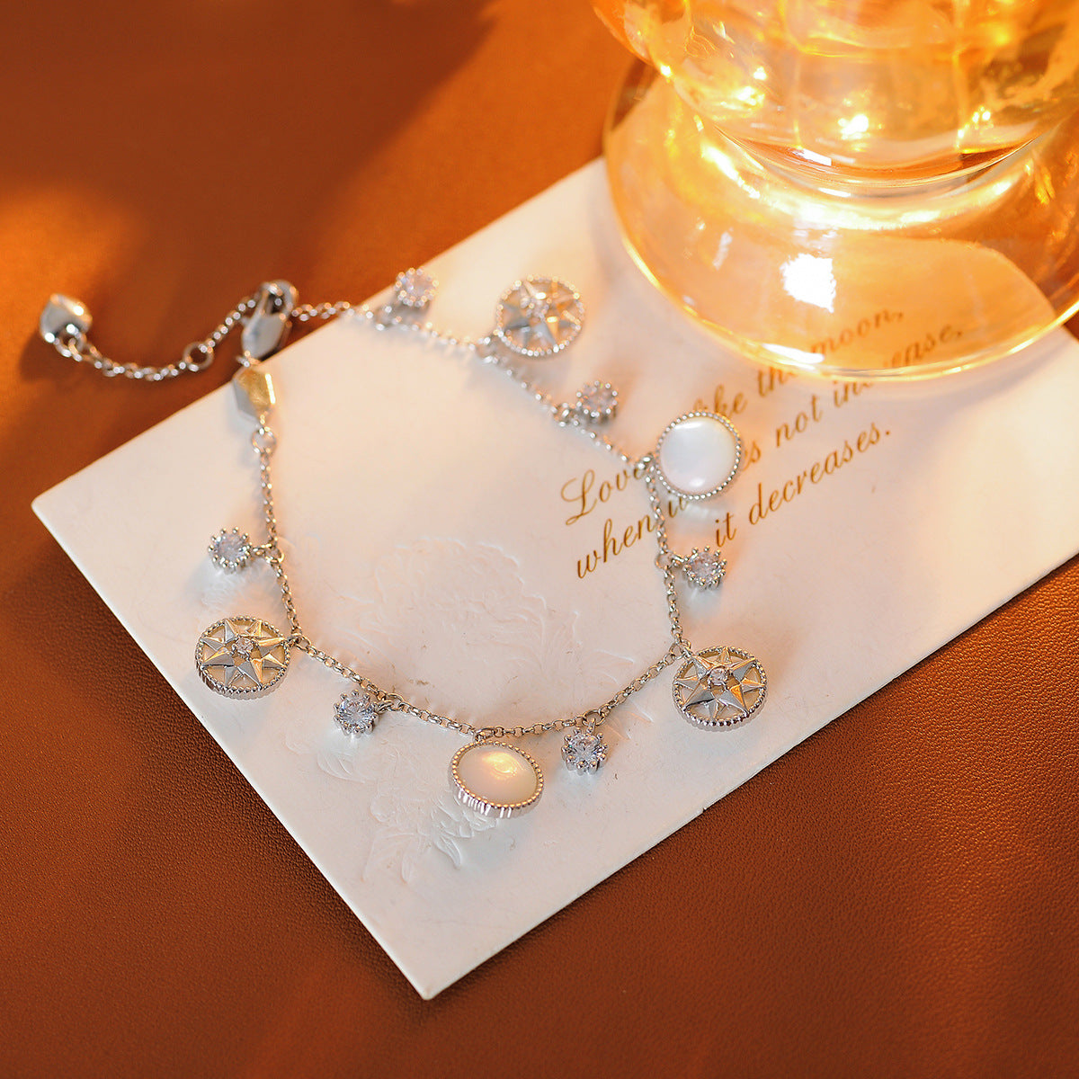 Compass Octagram Bracelet Natural White Fritillary Agate Light Luxury Niche Design Mix and Match Stacked Bracelet