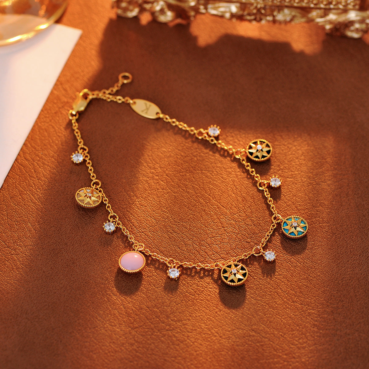 Compass Octagram Bracelet Natural White Fritillary Agate Light Luxury Niche Design Mix and Match Stacked Bracelet