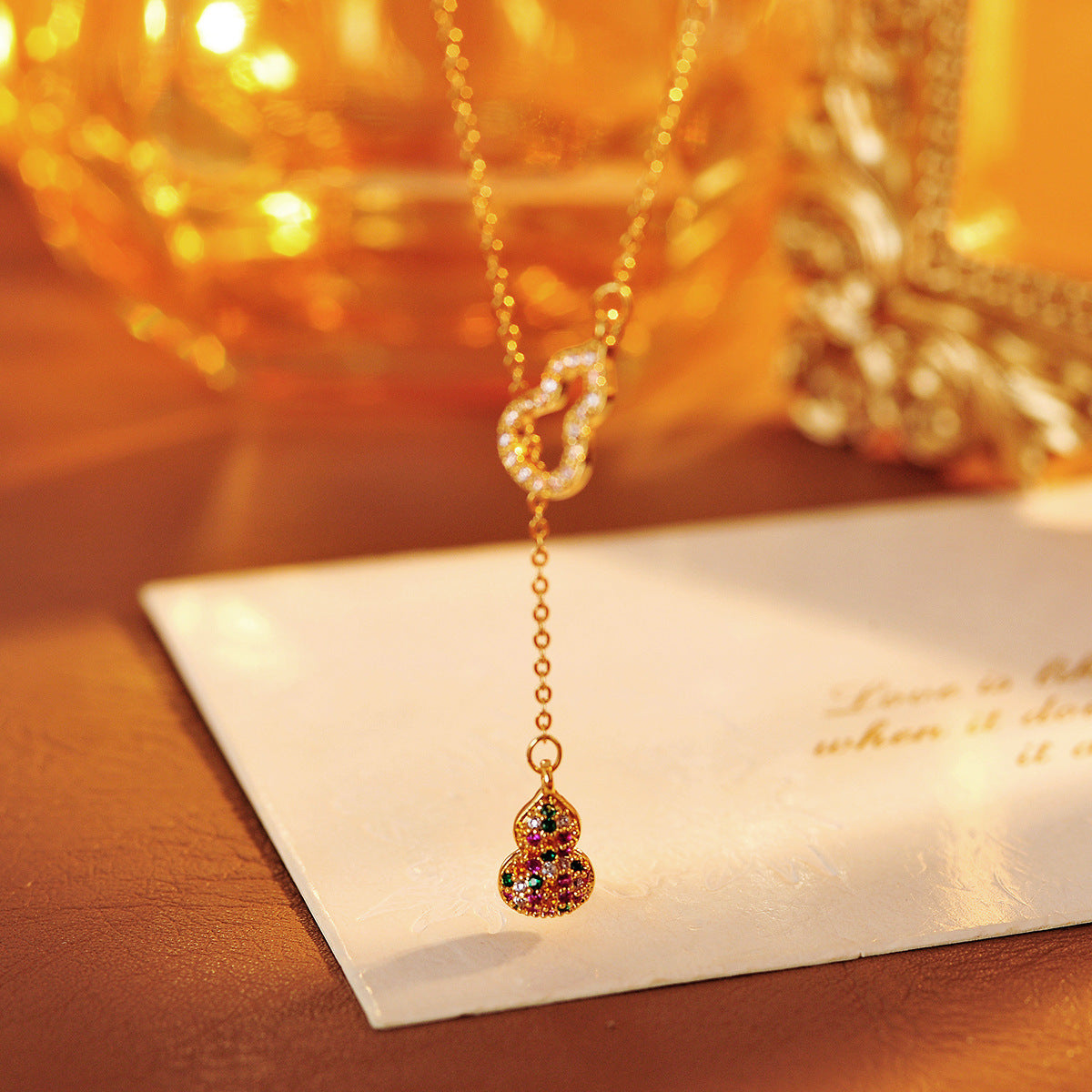 Full Zirconium Gourd-shaped Hollow Necklace Women's Pendant Niche Fashion French Versatile Exquisite Collarbone Chain