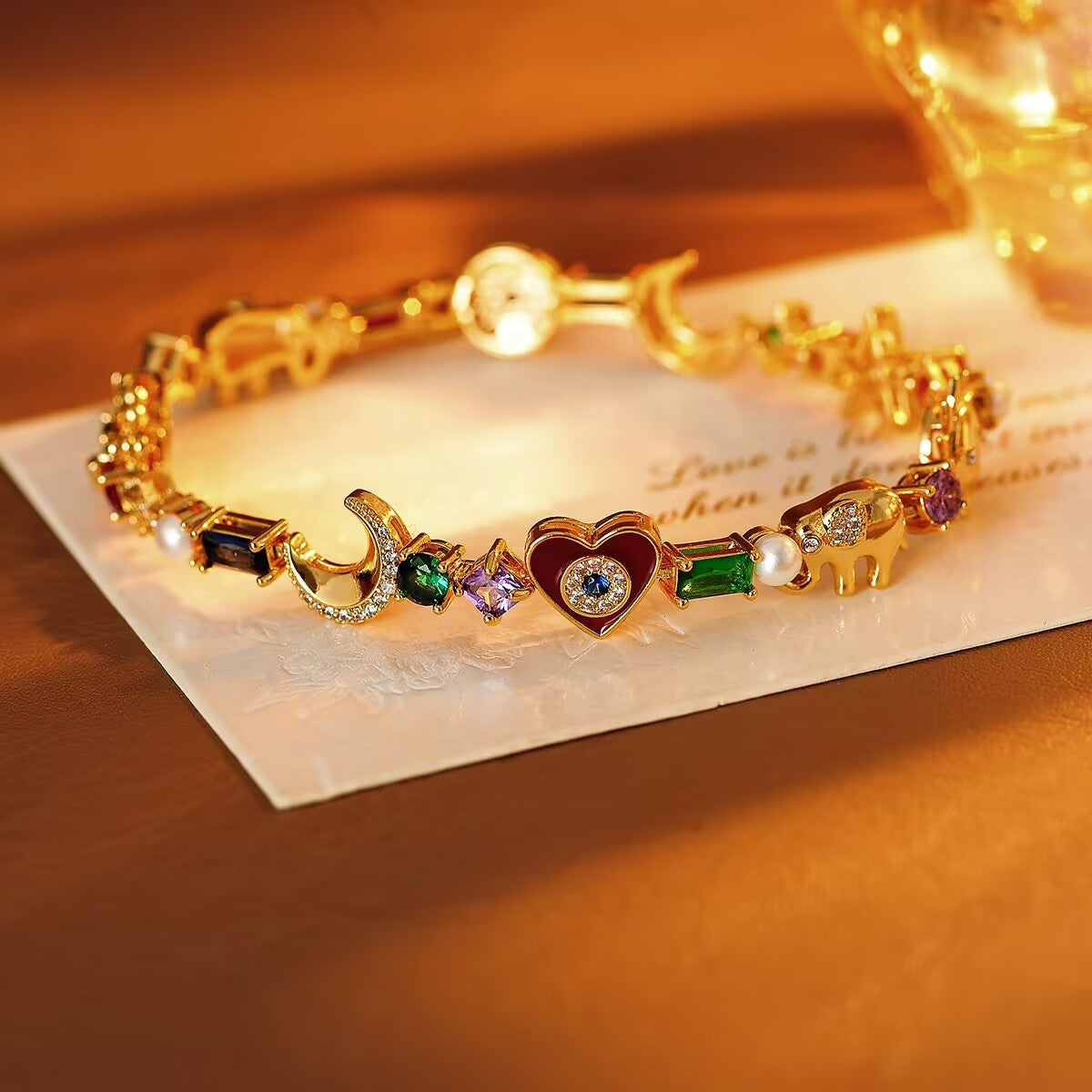Dopamine Diamond-encrusted Star Moon Fashion Light Luxury Enamel Oil-dripping Devil Bracelet