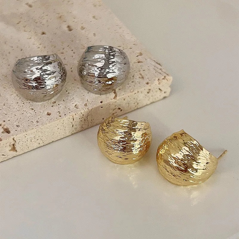 Wrinkled Surface Gold Light Luxury Earrings Women's Early Spring Niche Design Sense 2025 New High-end Sense