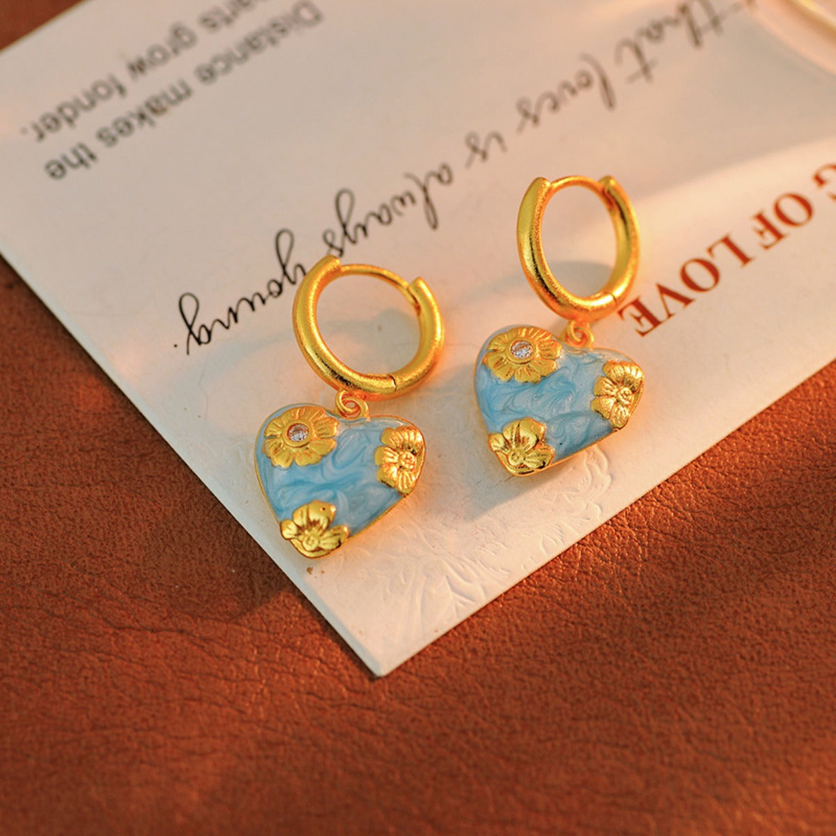Oil Painting Style Sky Blue Drop Glaze Engraved Earrings Necklace New Chinese Icing on The Cake Niche Design Sense